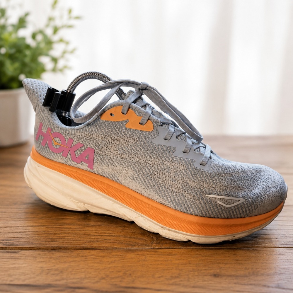 HOKA ONE ONE Clifton 9 Wide Women's Running Shoes Size 11D Gray Orange ABIW
